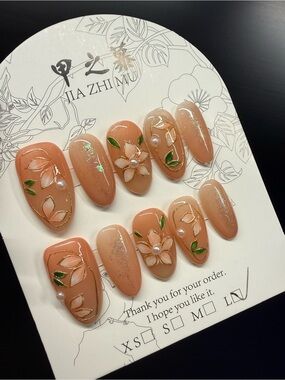 Peach Blossom Press-On Nail Set - Large